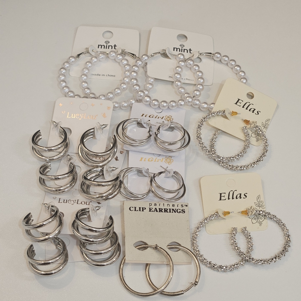 Resellers Bundle NWT Silver Tone Hoop Fashion Earrings 11 Pieces